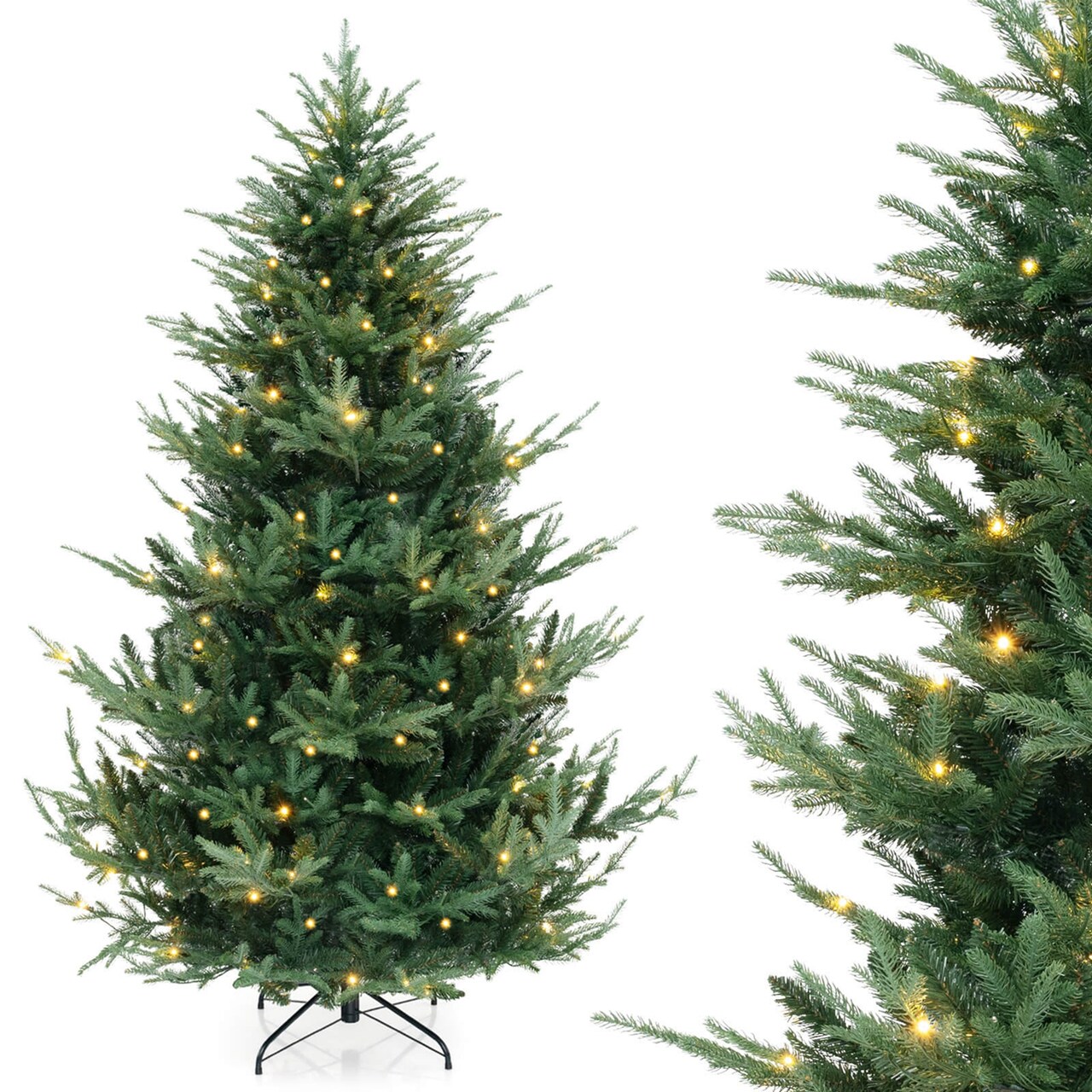 Costway 6/7/8 FT Artificial Xmas Tree with 778 PVC PE Branch Tips 240 Warm White LED Lights